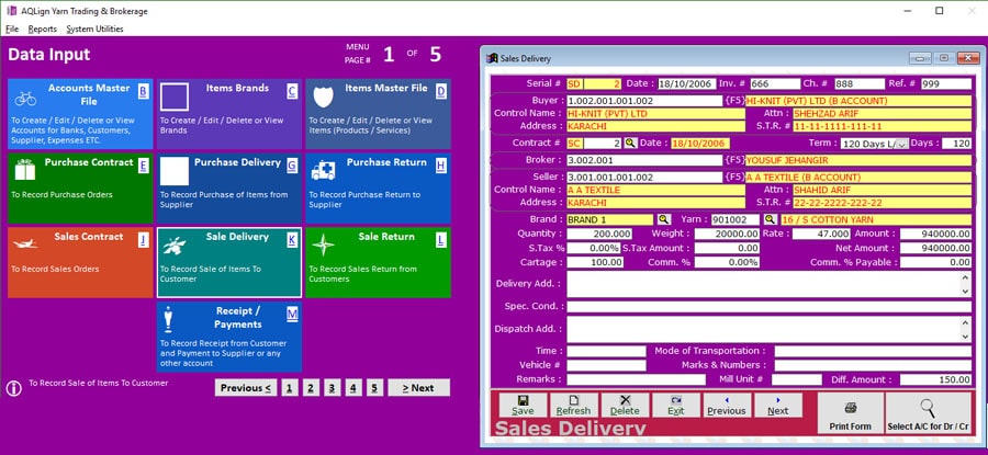 AQLign Yarn Trading & Brokerage AQLign Yarn Trading & Brokerage - Easiest Business Management Software for Yarn Brokers Interface