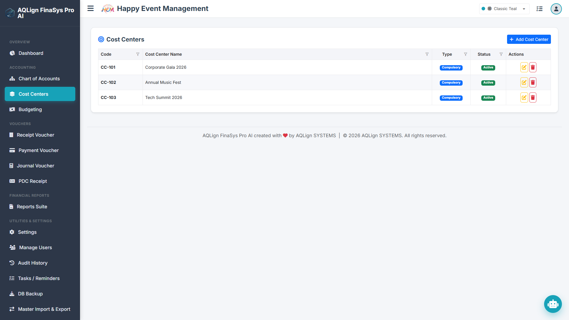 Cost Center Mapping & Project Dimensional Bookkeeping Screenshot