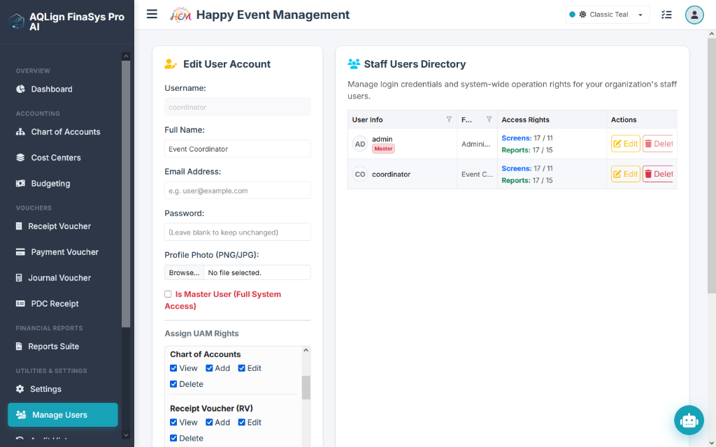 User Access Management (UAM) & Role-Based Permissions Screenshot